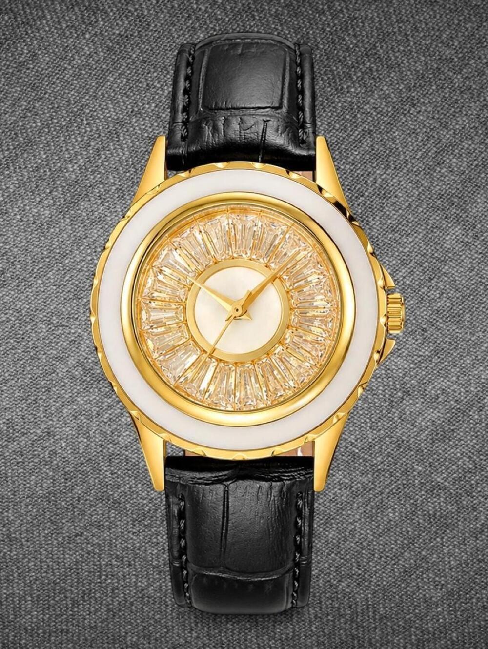 Invicta Celestial 70374 Gold Black Leather Watch 37mm
